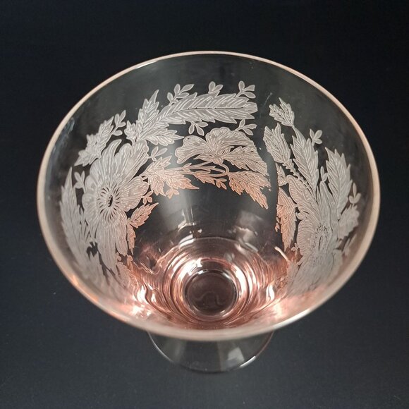 Tiffin Franciscan Sylvan Pink Etched Glass Footed Tumbler - Picture 11 of 16